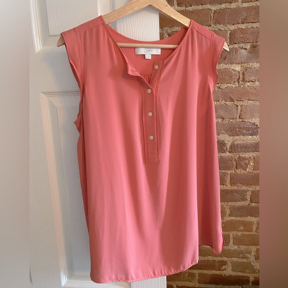 Loft Ruffle Trim Henley Shell Sleeveless Blouse